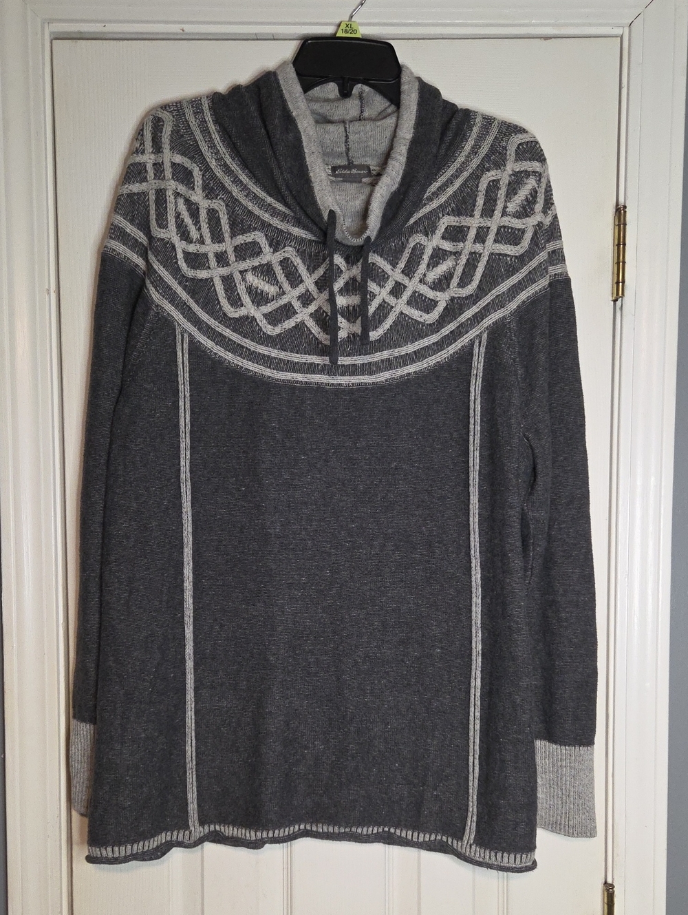 Eddie Bauer Dark Gray Cowl-Neck Sweater with Nordic Yoke